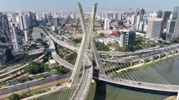 Вантовый Мост Центре Бразильского Города Сан Паулу Мост Cityscape Дорога — стоковое видео