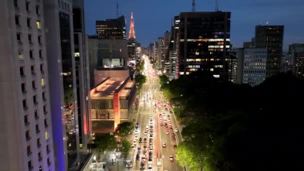 Sao Paulo Brasil Museo Night Scape Masp Paulista Avenue Centro — Vídeo de stock