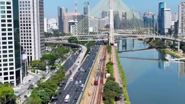 Cable Pozostał Most Centrum Sao Paulo Brazylia Most Krajobrazowy Ruch — Wideo stockowe