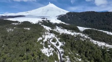 Villarrica Vulcan Los Rios Şili Villarrica 'da. Seyahat Manzarası. Karla kaplı Vulcan. Donmuş Orman Ağaçları. Villarrica Şili. Kış manzarası. Villarrica Vulcan Villarrica, Los Rios Şili.