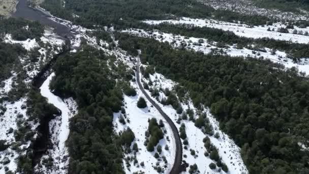 Los Lagos Şili Deki Pucon Donmuş Yol Volkan Manzarası Kar — Stok video
