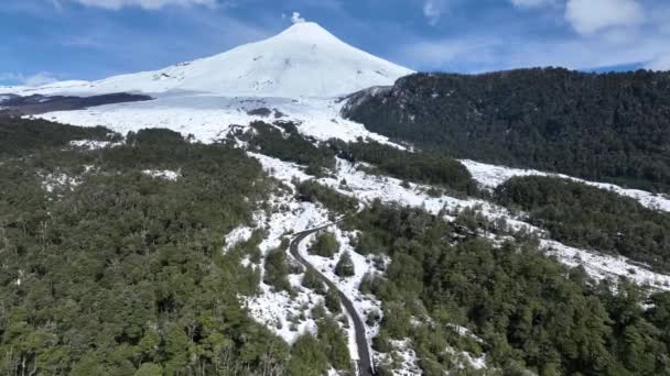 Villarrica Vulcan Los Rios Şili Villarrica Seyahat Manzarası Karla Kaplı — Stok video