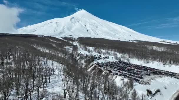 Los Lagos Şili Deki Pucon Villarrica Volkanı Volkan Manzarası Kar — Stok video