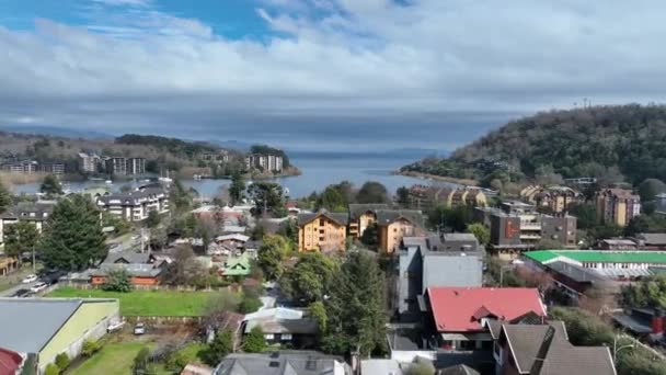Cidade Costeira Pucon Araucania Chile Vulcão Paisagem Centro Cityscape Araucania — Vídeo de Stock
