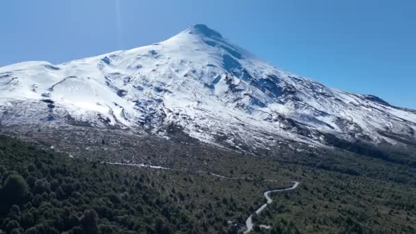 Osorno Vulcan在智利洛斯拉各斯的Petrohue 火山奇景 庸俗的背景 Los Lagos智利 白雪山 Osorno Vulcan在智利洛斯拉各斯Petrohue — 图库视频影像