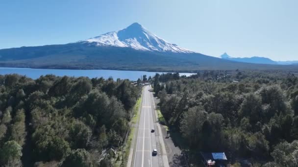 Estrada Patagônia Puerto Octay Los Lagos Chile Vulcão Paisagem Céu — Vídeo de Stock