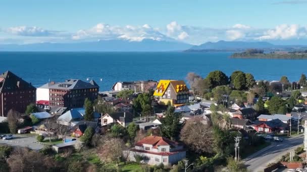 Coastal City Puerto Varas Los Lagos Chile Volcano Landscape Downtown — Stock Video