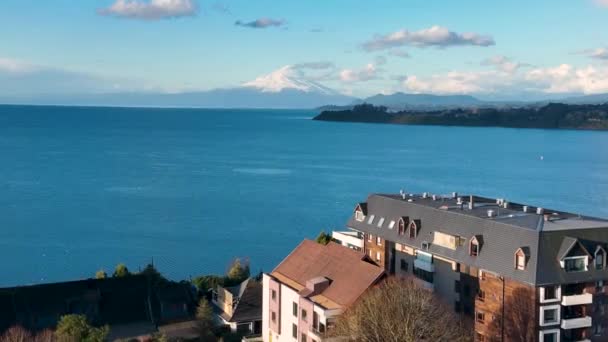 Osorno Vulkan Puerto Varas Los Lagos Chile Vulkanlandskap Stadsbilden Centrum — Stockvideo