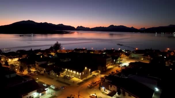 Sunset City Puerto Natales Magallanes Chile Paisaje Antártico Vista Aérea — Vídeo de stock