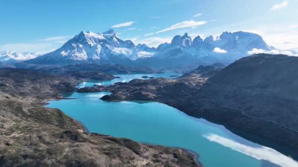 Nationalparken Torres Del Paine Punta Arenas Chile Snöiga Berg Glacial — Stockvideo