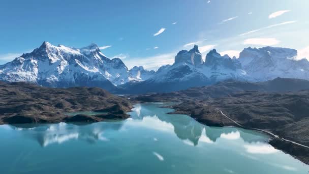 Parque Nacional Torres Del Paine Puerto Natales Chile Montañas Nevadas — Vídeos de Stock