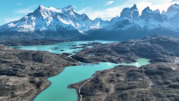 National Park Torres Del Paine Punta Arenas Chile Snowy Mountains — Stock Video