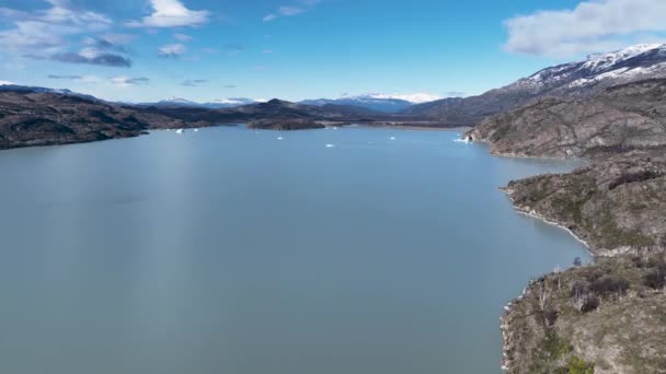 Lac Grey Torres Del Paine Punta Arenas Chili Montagnes Enneigées — Video