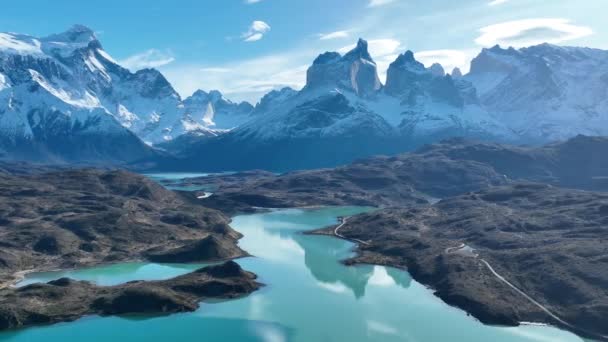 Nationaal Park Van Torres Del Paine Punta Arenas Chili Sneeuwbergen — Stockvideo