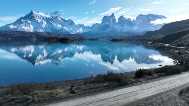 Nationalpark Torres Del Paine Punta Arenas Chile Schneeberge Gletscherlandschaft Punta — Stockvideo
