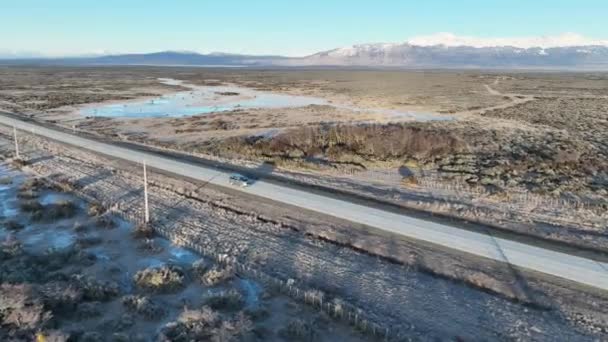 Patagonia Road Puerto Natales Antartica Chile Snowy Mountains Road Landscape — Stock Video