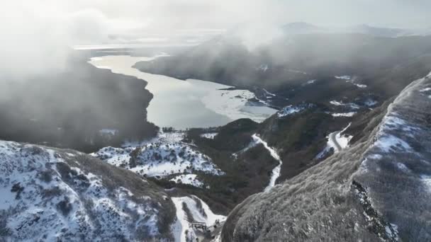 Escondido Ushuaia Ban Fin Del Mundo Argentínában Havas Hegyek Természeti — Stock videók