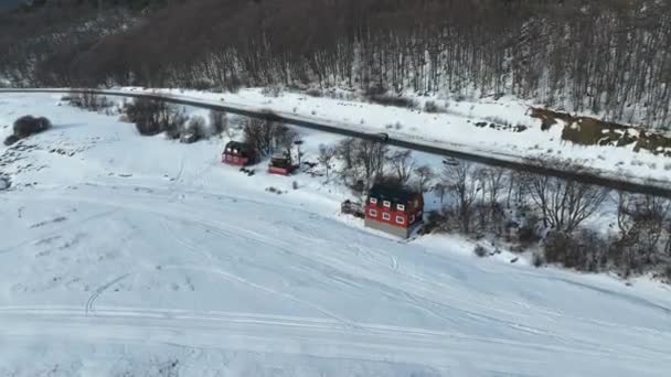 Landsväg Vid Ushuaia Tierra Del Fuego Argentina Snöiga Berg Glaciärlandskap — Stockvideo