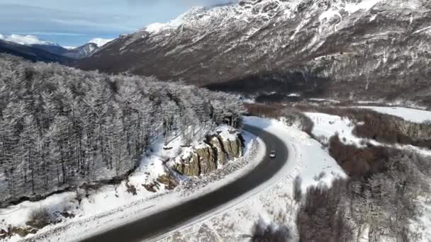 Patagonia Road Ushuaia Tierra Del Fuego Argentina Montañas Nevadas Paisaje — Vídeos de Stock