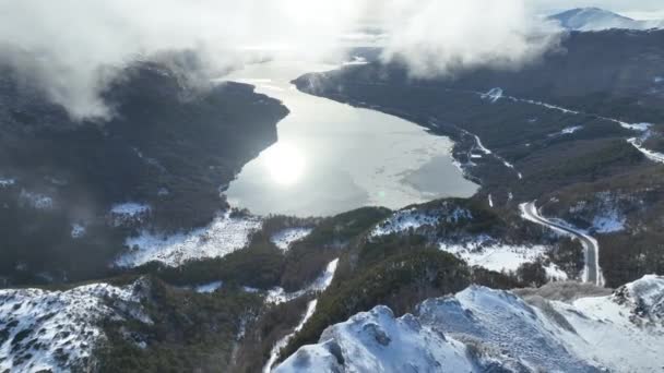 Escondido Lake Vid Ushuaia Fin Del Mundo Argentina Snöiga Berg — Stockvideo