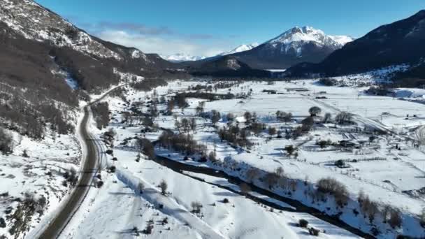 Bois Enneigé Ushuaia Terre Feu Argentine Montagnes Enneigées Paysage Glaciaire — Video
