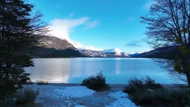 Nationalpark Bei Ushuaia Feuerland Argentinien Schneeberge Naturlandschaft Feuerland Argentinien Lake — Stockvideo