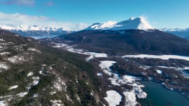 Forêt Gelée Ushuaia Bout Monde Argentine Montagnes Enneigées Paysage Glaciaire — Video