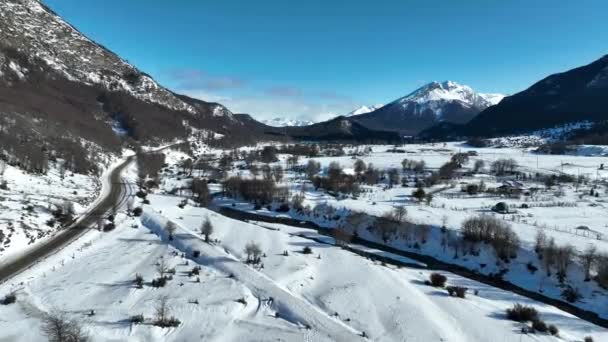 Vallée Enneigée Ushuaia Terre Feu Argentine Montagnes Enneigées Paysage Glaciaire — Video
