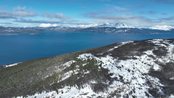 Tierra Del Fuego Arjantin Deki Ushuaia Daki Beagle Kanalı Karlı — Stok video