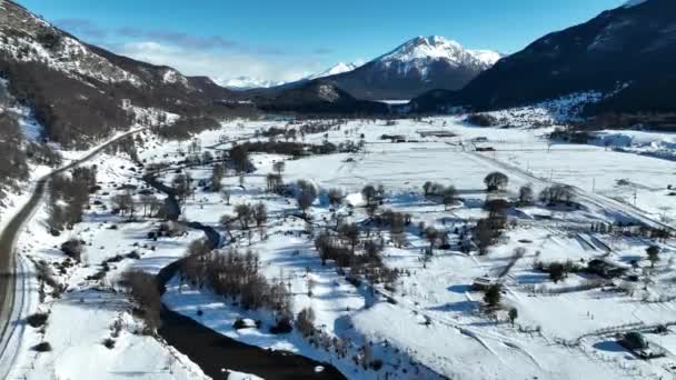 Сніговий Пейзаж Ушуайї Кінці Світу Аргентина Сніжні Гори Льодовикові Пейзажі — стокове відео