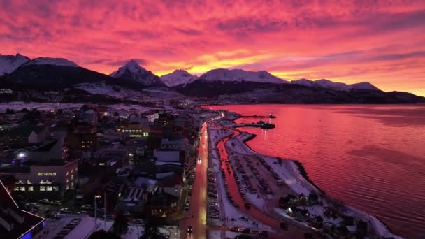 Fin Del Mundo Arjantin Ushuaia Renkli Bir Gün Batımı Doğa — Stok video