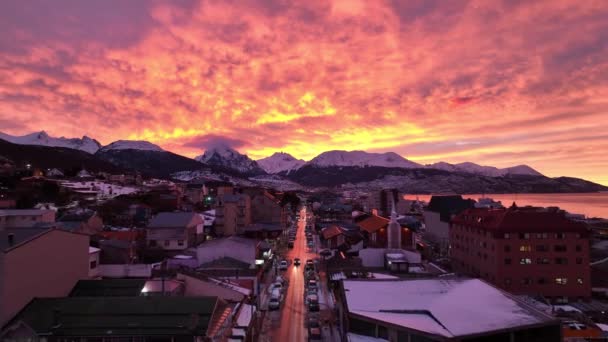 Πολύχρωμο Ηλιοβασίλεμα Στην Ushuaia Στο Fin Del Mundo Αργεντινή Τοπίο — Αρχείο Βίντεο