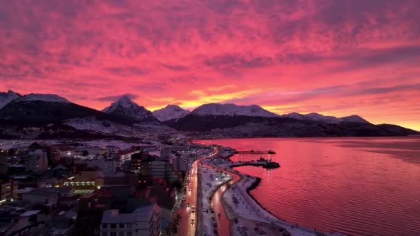 Inggris Colorful Sunset Ushuaia Fin Del Mundo Argentina Lanskap Alam — Stok Video