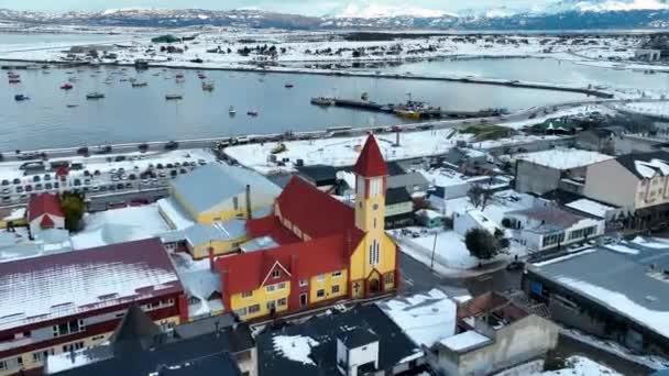 Fin Del Mundo Arjantin Deki Ushuaia Ortaçağ Kilisesi Doğa Manzarası — Stok video