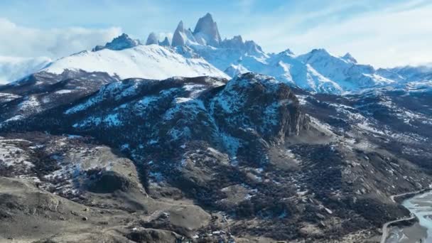 Fitz Roy Mountain Στο Chalten Στην Παταγονία Της Αργεντινής Τοπίο — Αρχείο Βίντεο
