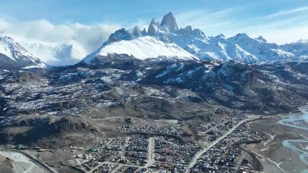 Patagonië Stad Chalten Santa Cruz Argentinië Snowy Landschap Buitenantennezicht Santa — Stockvideo