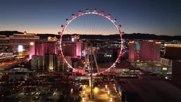 Колесо Обозрения Лас Вегасе Штат Невада Сша Известный Ночной Пейзаж — стоковое видео