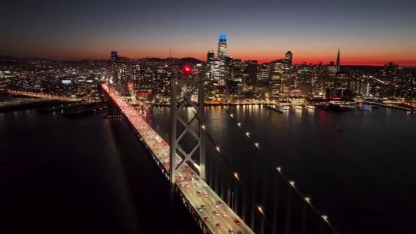 Мост Окленд Бэй Окленде Калифорния Сша Центр Города Скайлайн Транспорт — стоковое видео