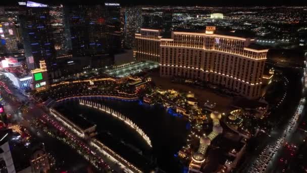 Nevada Daki Las Vegas Taki Bellagio Çeşmesi Meşhur Gece Manzarası — Stok video