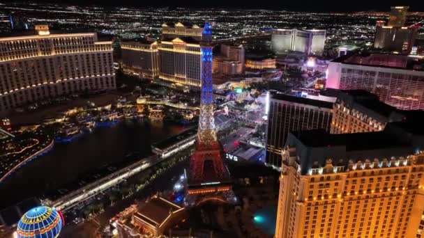 Tour Eiffel Las Vegas Nevada États Unis Paysage Nocturne Célèbre — Video