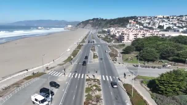 Tengerparti Jelenet San Franciscóban Kaliforniában Highrise Építészet Idegenforgalmi Utazás Beach — Stock videók