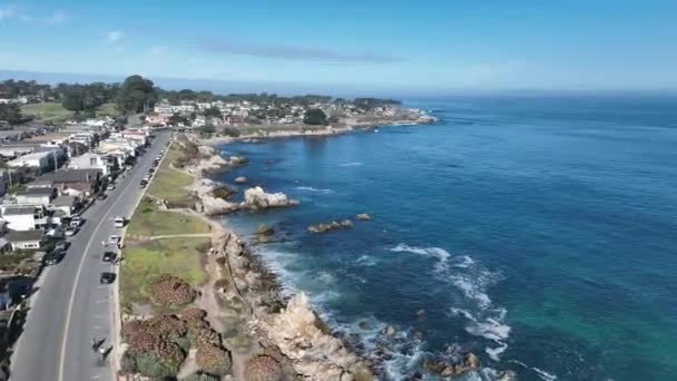 美国加州蒙特里海滩的风景 自然旅游 旅游目的地 美国加州蒙特里海滩景区 — 图库视频影像