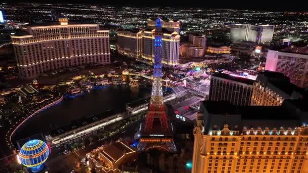 Эйфелева Башня Лас Вегасе Штат Невада Сша Известный Ночной Пейзаж — стоковое видео