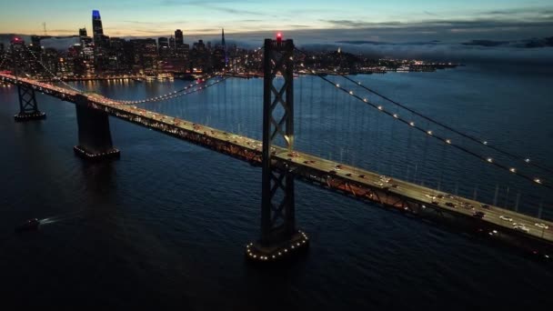Sunset Oakland Bay Bridge Oakland California United States Highrise Building — Stock Video