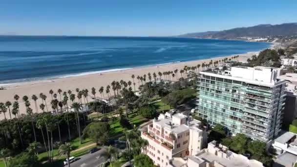 Scena Plażowa Santa Monica Los Angeles Stany Zjednoczone Krajobraz Wybrzeża — Wideo stockowe