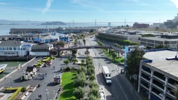 Móló San Franciscóban Kaliforniában Highrise Építészet Idegenforgalmi Utazás Pier San — Stock videók