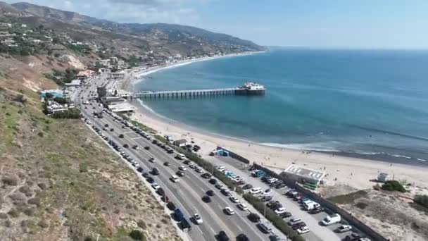 カリフォルニア州ロサンゼルスでマリブ コースト シティ ランドスケープ ビーチの背景 カリフォルニア州のロサンゼルスでマリブ — ストック動画