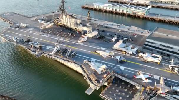 Uss Midway San Diego California United States Scenic Downtown Cityscape — Stock Video
