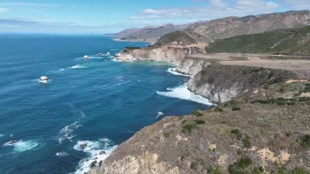 Beach Scene Highway Californië Verenigde Staten Historische Road Trip Ocean — Stockvideo
