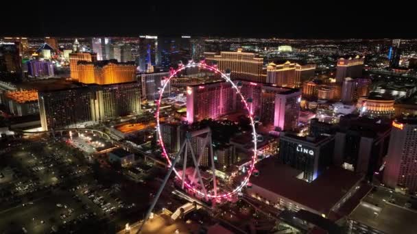 Nevada Las Vegas Dönme Dolap Meşhur Gece Manzarası Eğlence Mekanı — Stok video